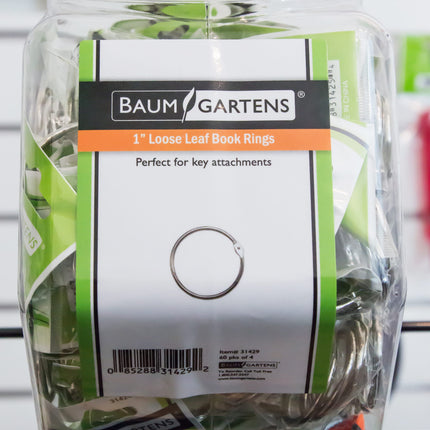 Baumgartens Book Rings 1" Hexagonal Tub Display of 60 CHROME (31429)