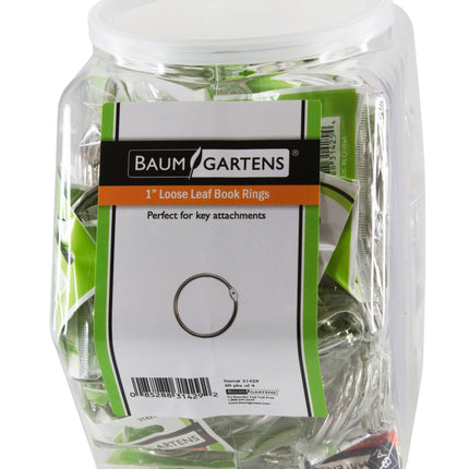 Baumgartens Book Rings 1" Hexagonal Tub Display of 60 CHROME (31429)