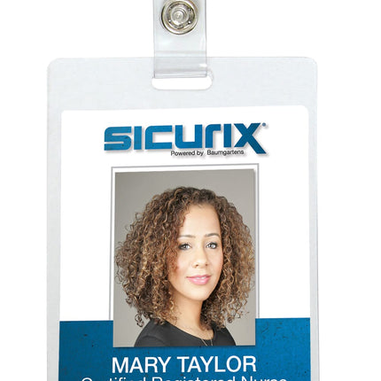 SICURIX Self Laminating Badge Holders Vertical Clip 25 Pack CLEAR (62926)