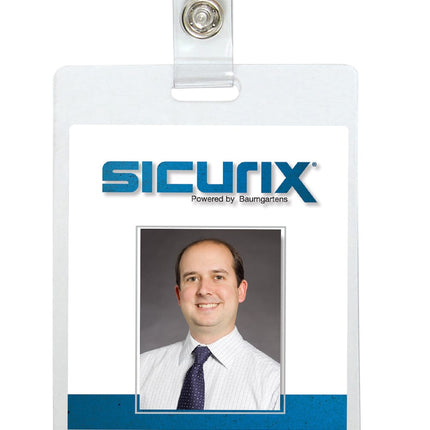 SICURIX Self Laminating Badge Holders Vertical Clip 25 Pack CLEAR (62926)