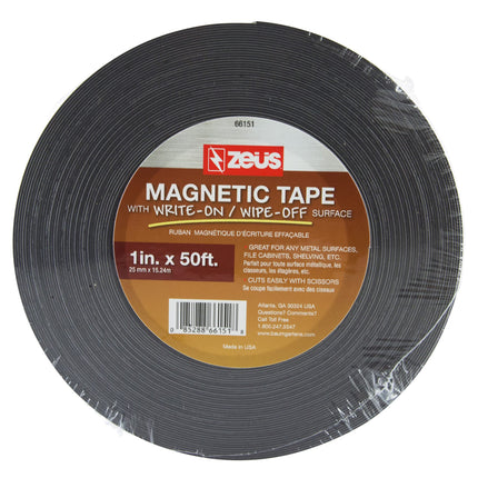 Zeüs Write on/Wipe Off Magnetic Label Tape Industrial Durable Self-Adhesive Flexible Roll Refill 50' x 1" WHITE (66151)