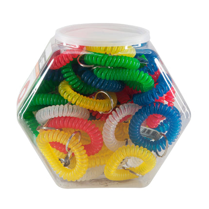 Baumgartens Wrist Coil Keychains Hexagonal Tub Display of 50 ASSORTED Colors (67289)