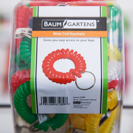 Baumgartens Wrist Coil Keychains Hexagonal Tub Display of 50 ASSORTED Colors (67289)