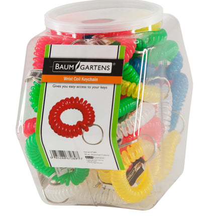 Baumgartens Wrist Coil Keychains Hexagonal Tub Display of 50 ASSORTED Colors (67289)