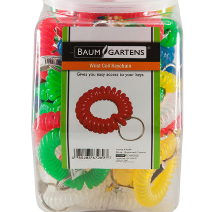 Baumgartens Wrist Coil Keychains Hexagonal Tub Display of 50 ASSORTED Colors (67289)