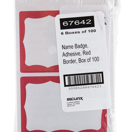 SICURIX Red Border Adhesive Badges 2 Per Sheet 100 Pack White (67642)