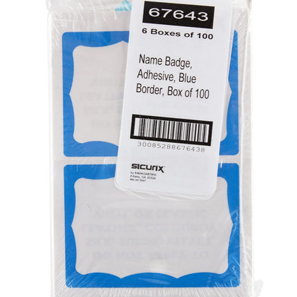 SICURIX Blue Border Adhesive Badges 2 Per Sheet 100 Pack White (67643)
