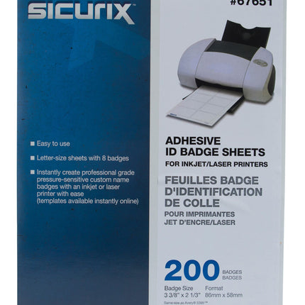 SICURIX Plain White Adhesive Badges 8 Per Sheet 200 Pack White (67651)