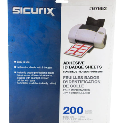SICURIX Red Border Adhesive Badges 8 Per Sheet 200 Pack White (67652)