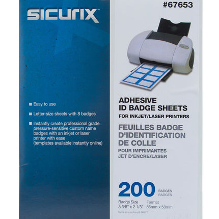 SICURIX Blue Border Adhesive Badges 8 Per Sheet 200 Pack White (67653