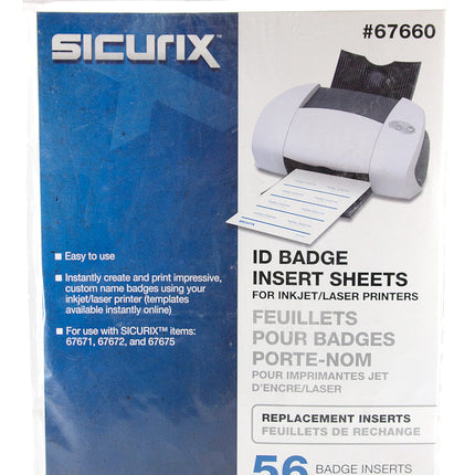 SICURIX Printable Badge Inserts 3 1/2" x 2 1/4" 56 Pack (67660)