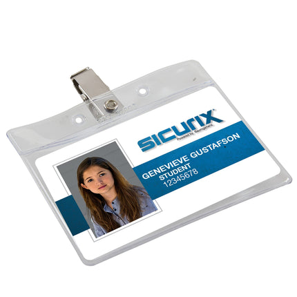 SICURIX Standard Badge Holders Horizontal Clip 50 Pack CLEAR (67850)