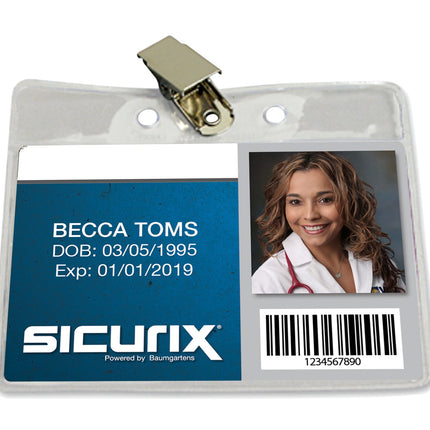 SICURIX Standard Badge Holders Horizontal Clip 50 Pack CLEAR (67850)