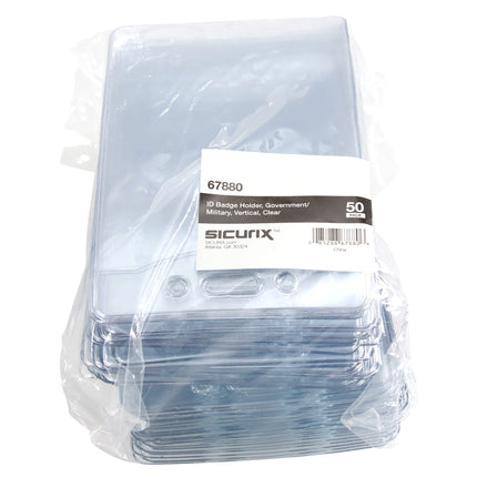 SICURIX Government/Military Size Badge Holders Vertical 50 Pack CLEAR (67880)