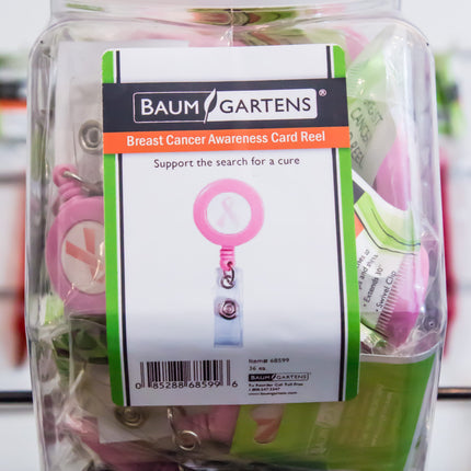 SICURIX ID Badge Reels Breast Cancer Awareness Round Belt Clip Strap Hexagonal Tub Display of 36 PINK (68599)