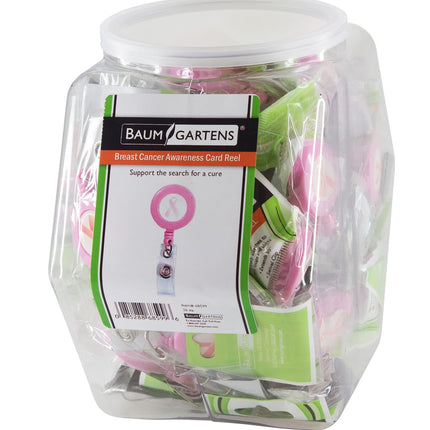 SICURIX ID Badge Reels Breast Cancer Awareness Round Belt Clip Strap Hexagonal Tub Display of 36 PINK (68599)