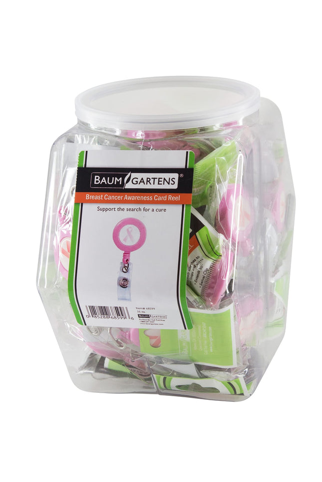 SICURIX ID Badge Reels Breast Cancer Awareness Round Belt Clip Strap Hexagonal Tub Display of 36 PINK (68599)