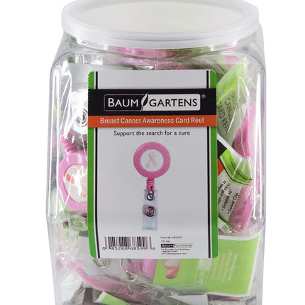 SICURIX ID Badge Reels Breast Cancer Awareness Round Belt Clip Strap Hexagonal Tub Display of 36 PINK (68599)