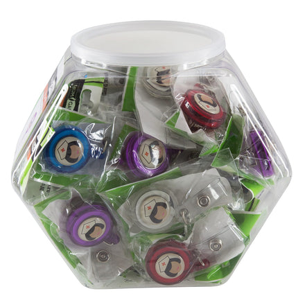 SICURIX ID Badge Reels Nurse Round Swivel Spring Clip Strap Hexagonal Tub Display of 36 ASSORTED Colors (68639)