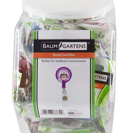SICURIX ID Badge Reels Nurse Round Swivel Spring Clip Strap Hexagonal Tub Display of 36 ASSORTED Colors (68639)