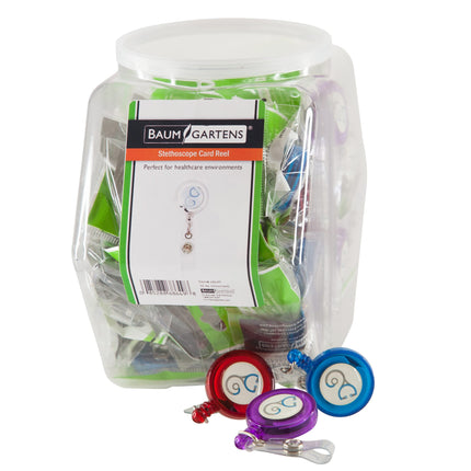 SICURIX ID Badge Reels Stethescope Round Swivel Spring Clip Strap Hexagonal Tub Display of 36 ASSORTED Colors (68649)