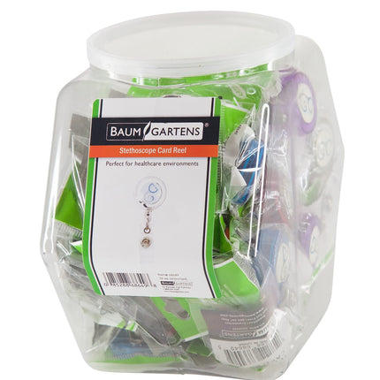 SICURIX ID Badge Reels Stethescope Round Swivel Spring Clip Strap Hexagonal Tub Display of 36 ASSORTED Colors (68649)