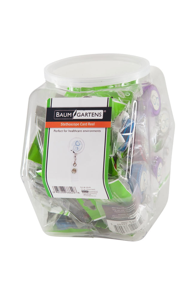 SICURIX ID Badge Reels Stethescope Round Swivel Spring Clip Strap Hexagonal Tub Display of 36 ASSORTED Colors (68649)