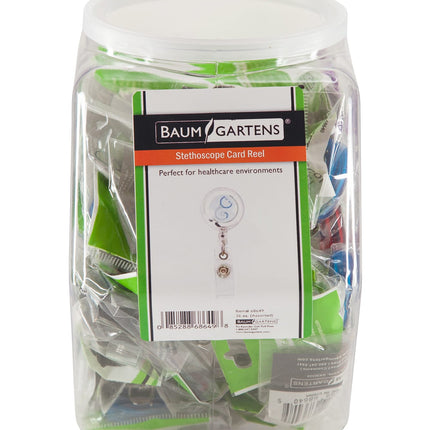 SICURIX ID Badge Reels Stethescope Round Swivel Spring Clip Strap Hexagonal Tub Display of 36 ASSORTED Colors (68649)