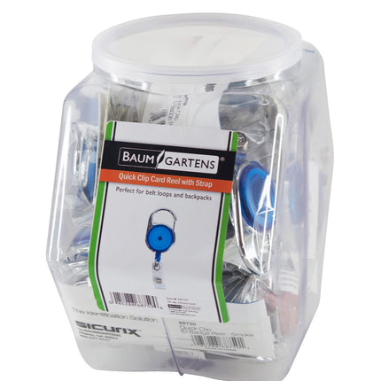 SICURIX ID Badge Reels Quick Clip Round Strap Hexagonal Tub Display of 36 ASSORTED Colors (68759)