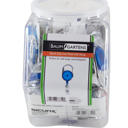 SICURIX ID Badge Reels Quick Clip Round Strap Hexagonal Tub Display of 36 ASSORTED Colors (68759)