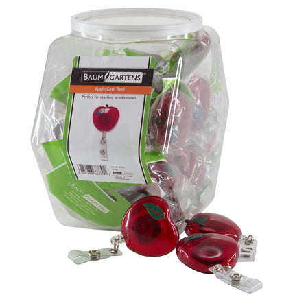 SICURIX ID Badge Reels Apple Shaped Round Swivel Spring Clip Strap Hexagonal Tub Display of 30 RED (68789)