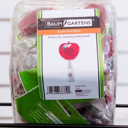 SICURIX ID Badge Reels Apple Shaped Round Swivel Spring Clip Strap Hexagonal Tub Display of 30 RED (68789)