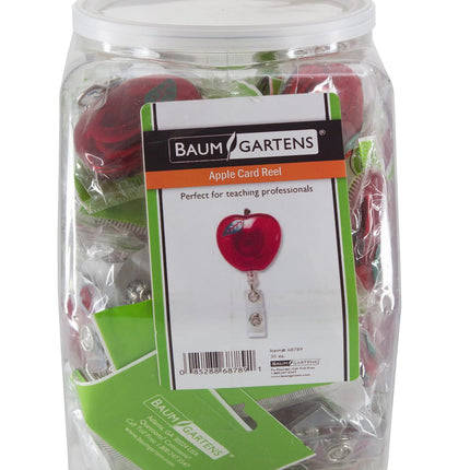 SICURIX ID Badge Reels Apple Shaped Round Swivel Spring Clip Strap Hexagonal Tub Display of 30 RED (68789)