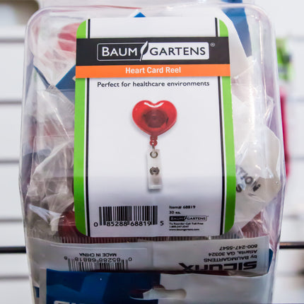 SICURIX ID Badge Reels Heart Shaped Round Belt Clip Strap Hexagonal Tub Display of 30 RED (68819)