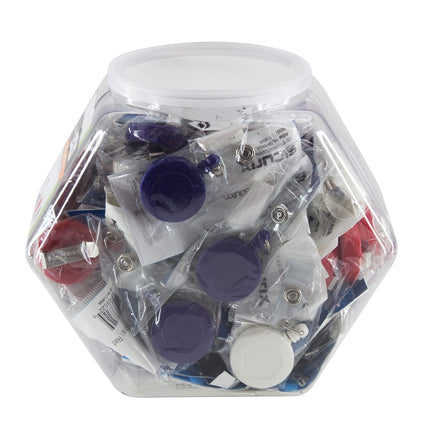 SICURIX ID Badge Reels Standard Round Belt Clip Strap Hexagonal Tub Display of 48 ASSORTED Colors (68829)