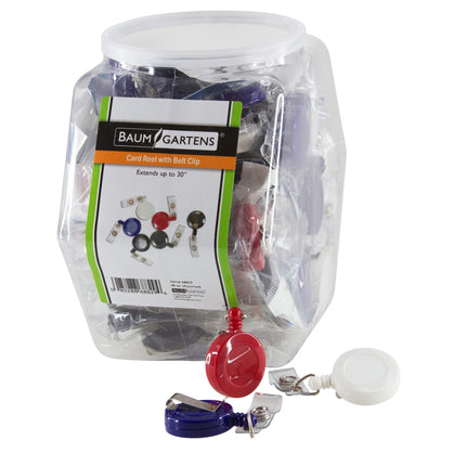 SICURIX ID Badge Reels Standard Round Belt Clip Strap Hexagonal Tub Display of 48 ASSORTED Colors (68829)