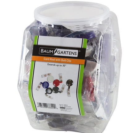 SICURIX ID Badge Reels Standard Round Belt Clip Strap Hexagonal Tub Display of 48 ASSORTED Colors (68829)