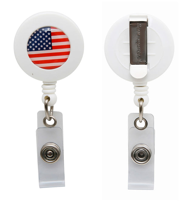SICURIX US Flag ID Badge Reel Round Belt Clip Strap WHITE (68838)