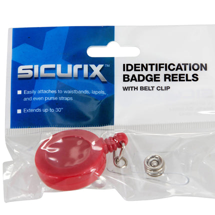 SICURIX Standard ID Badge Reel Round Swivel Spring Clip Strap Red (68842)