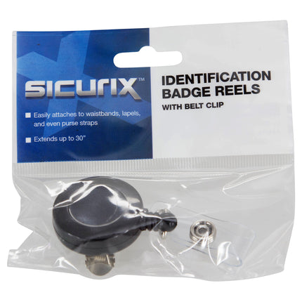 SICURIX Standard ID Badge Reel Round Swivel Spring Clip Strap BLACK (68844)