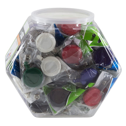 SICURIX ID Badge Reels Standard Round Swivel Spring Clip Strap Hexagonal Tub Display of 36 ASSORTED Colors (68849)