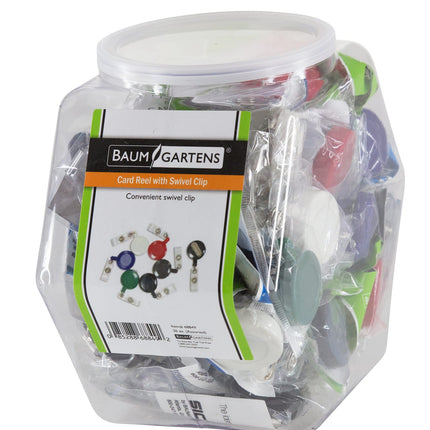 SICURIX ID Badge Reels Standard Round Swivel Spring Clip Strap Hexagonal Tub Display of 36 ASSORTED Colors (68849)
