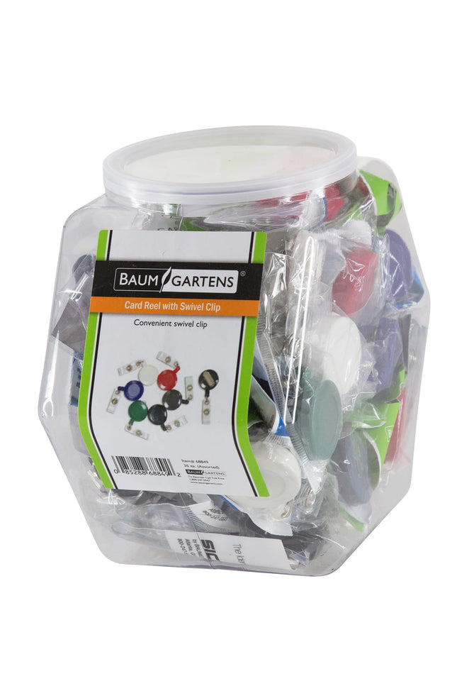SICURIX ID Badge Reels Standard Round Swivel Spring Clip Strap Hexagonal Tub Display of 36 ASSORTED Colors (68849)