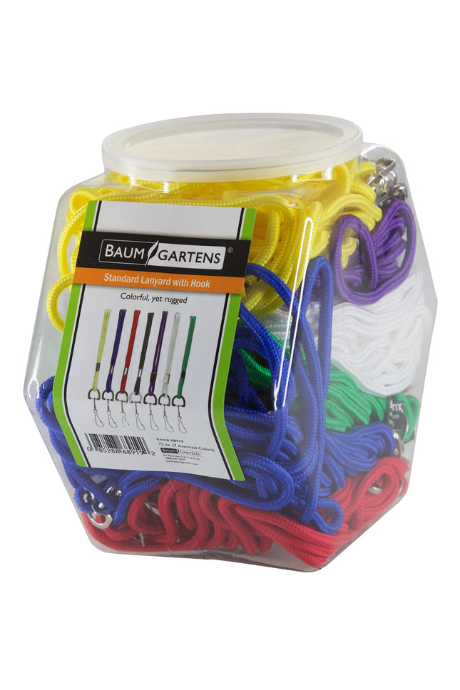 SICURIX Standard Lanyards Hook Rope Style Hexagonal Tub Display of 72 ASSORTED Colors (68919)