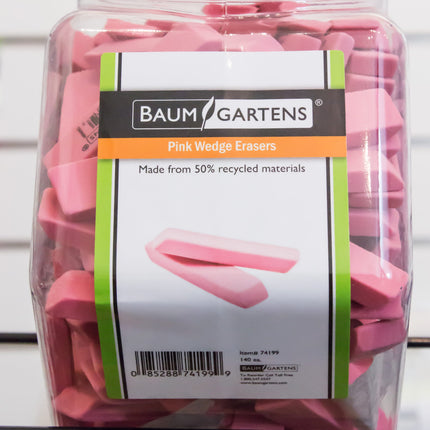 Baumgartens Pencil Erasers PINK Hexagonal Tub Display of 140 PINK (74199)
