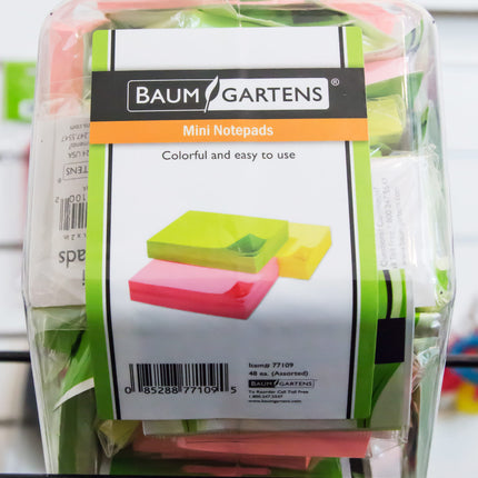 Baumgartens Adhesive Mini Notepads Hexagonal Tub Display of 48 ASSORTED Colors (77109)
