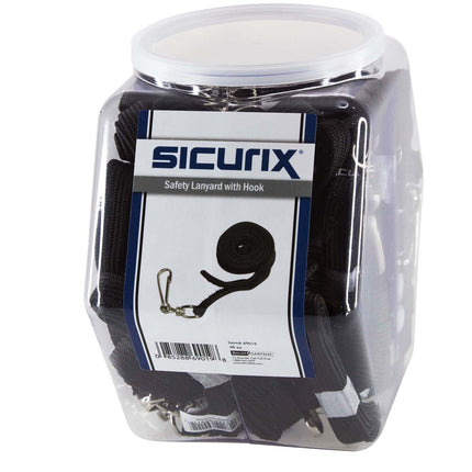 SICURIX Safety Lanyard Hook and Loop Breakaway Hook Flat Style Hexagonal Tub Display of 48 BLACK (69019)