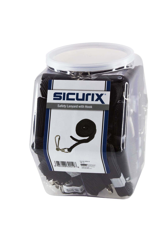SICURIX Safety Lanyard Hook and Loop Breakaway Hook Flat Style Hexagonal Tub Display of 48 BLACK (69019)