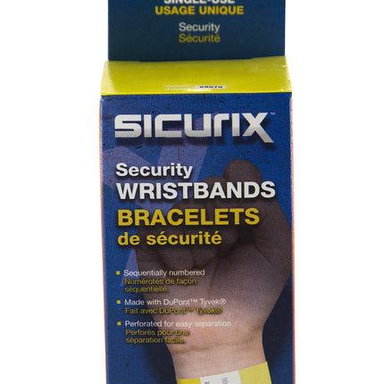 SICURIX Sequentially Numbered Security Wristbands 100 Pack YELLOW (85070)