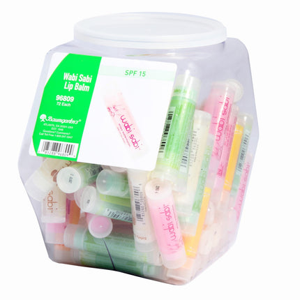 Baumgartens Wabi Sabi Lip Balm Hexagonal Tub Display of 72 ASSORTED Colors (96809)